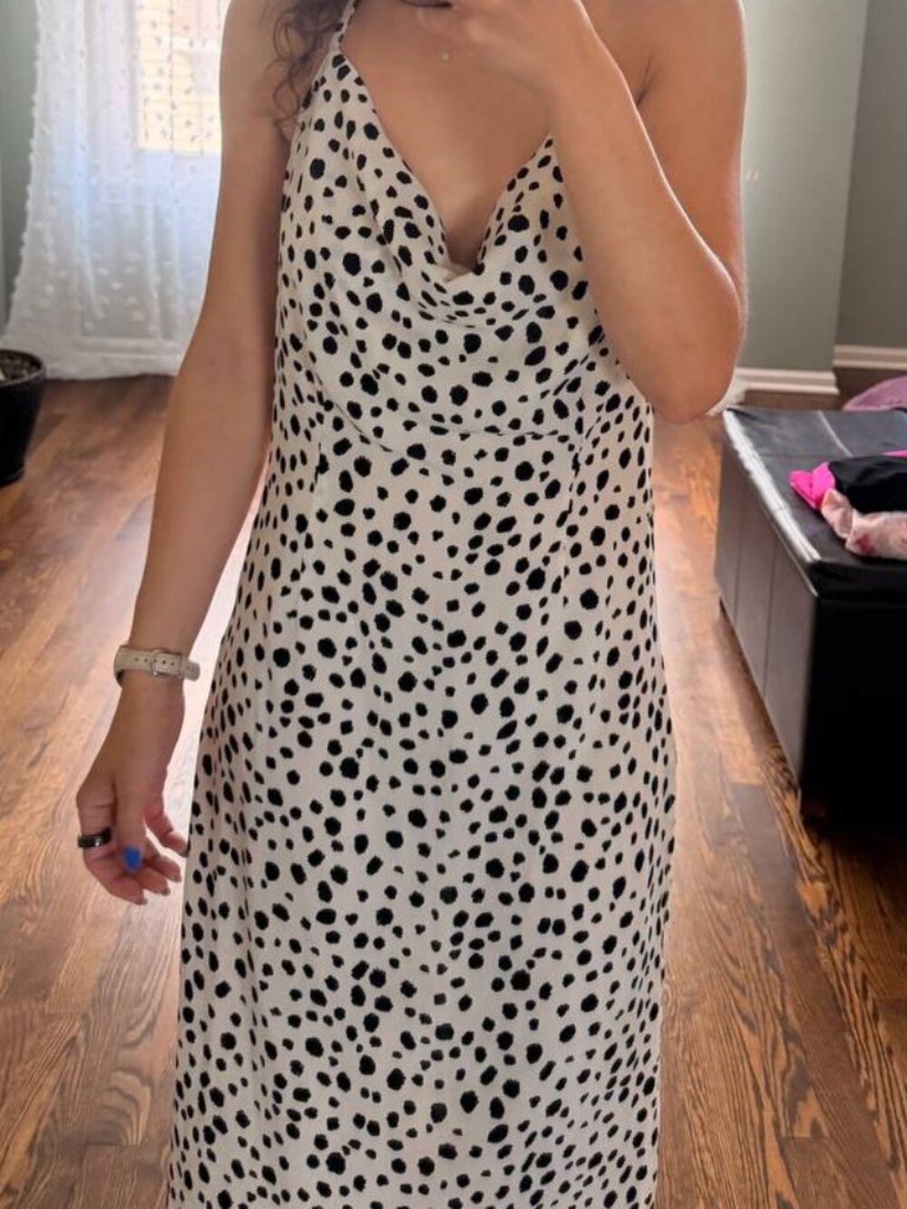 SHEIN Dalmatian Print Cowl Neck Midi Dress